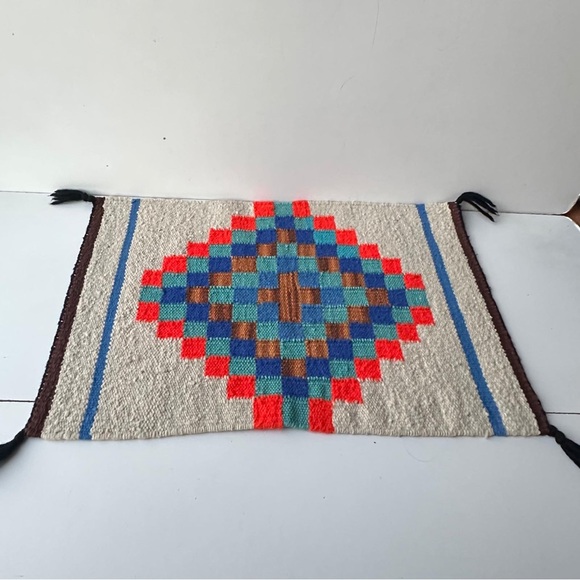 Vintage Hand Woven Wool Rug Small Table Runner Southwest Geometric 19